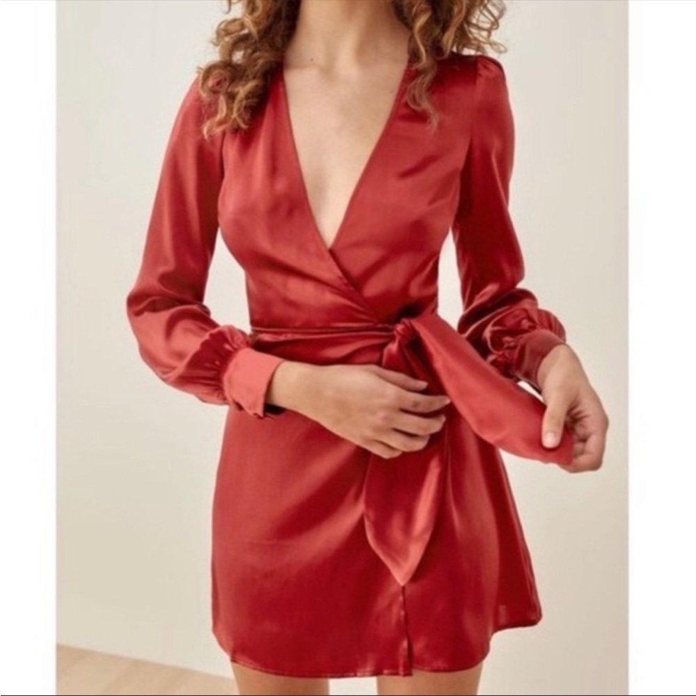 Reformation Kenna Silk Wrap Dress Size Small Red